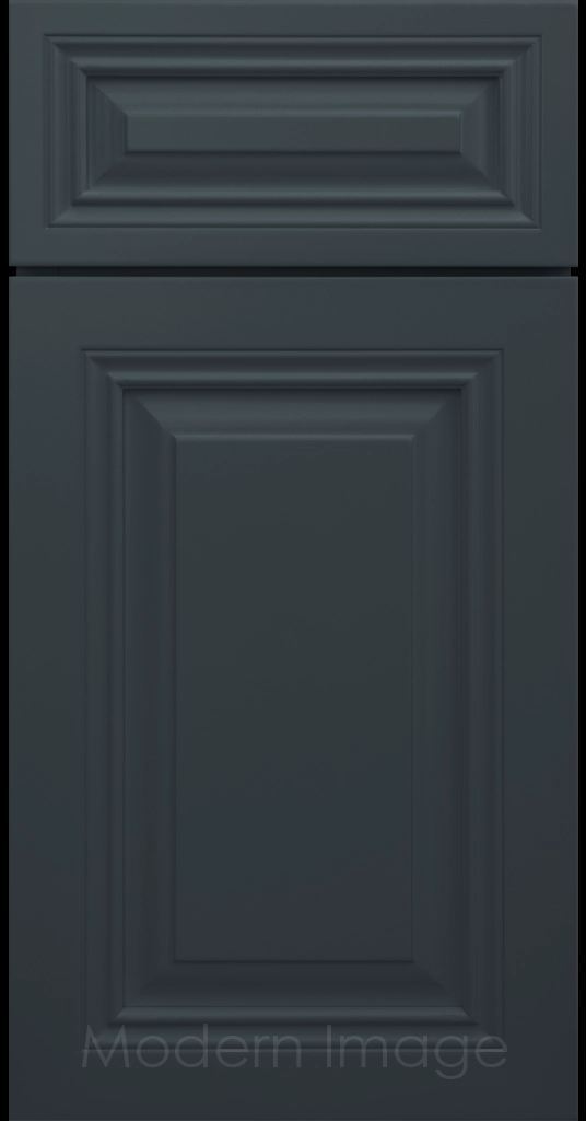Naval color Cambridge cabinet door with a mitered frame and raised center panel.